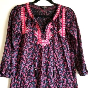 🍀Lucky Brand Womens Embroidered Yoke Blouse